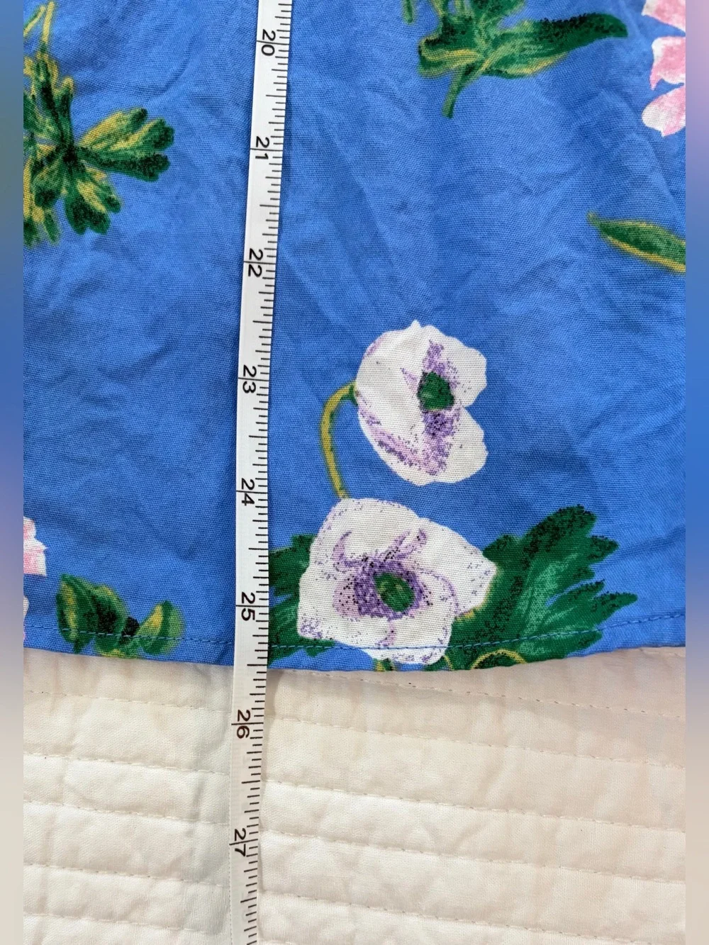 PRELOVED SZ L LOFT Cobalt Blue Floral Tie-Neck Puff Sleeve Top